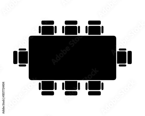 Vector illustration of a top-down view of a conference table with chairs arranged around it in a meeting room setting