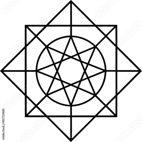 Geometric design featuring nested shapes a square star and circle combination