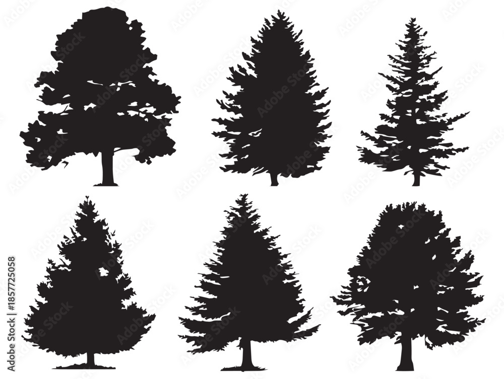 Fototapeta premium A simple and elegant set of four solid black cedar tree silhouette icons