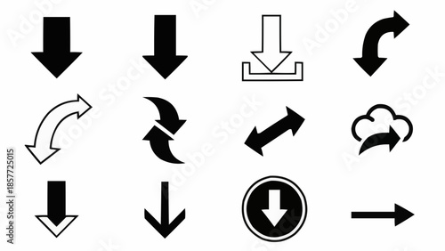 Collection of Black Arrow Icons Pointing in Various Directions.