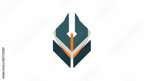 Abstract geometric logo design featuring a stylized pen nib and book.
