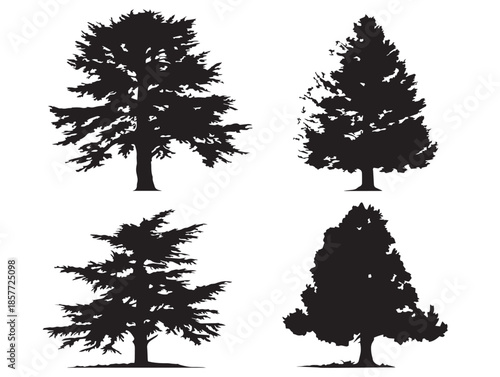 A gorgeous set of four lovely black evergreen tree silhouette icons