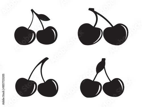 A stunning collection of four elegant black cherry cluster silhouette illustrations