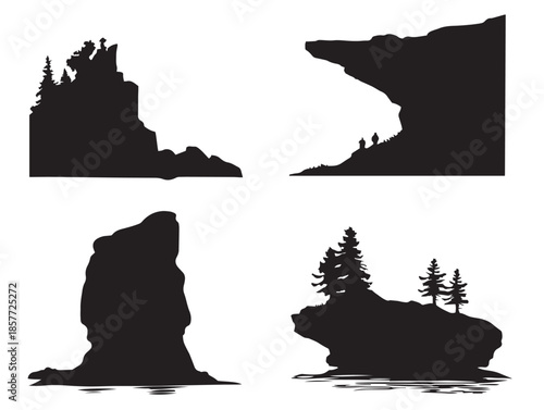 A stunning and dramatic cliff silhouette set in solid black and white
