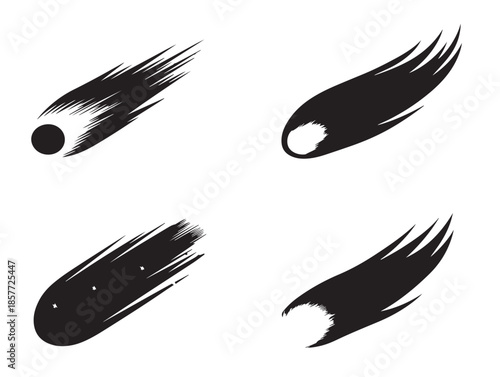 A beautiful and celestial comet silhouette icon set in black