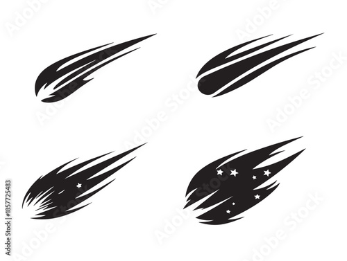 A gorgeous and cosmic set of comet silhouette vector icons