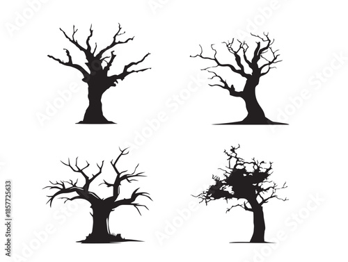 A simple and elegant dead tree silhouette icon set for nature