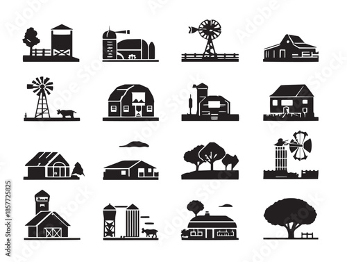 A gorgeous and serene farmland scenery silhouette vector collection