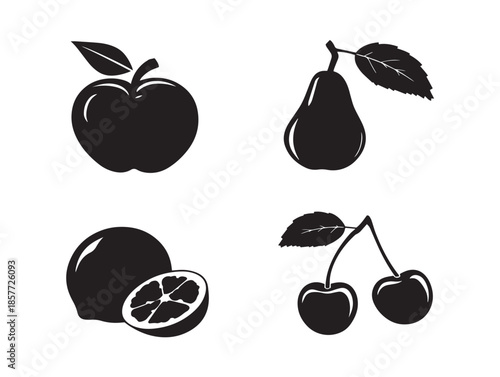 A gorgeous and vibrant set of assorted fruit silhouette illustrations