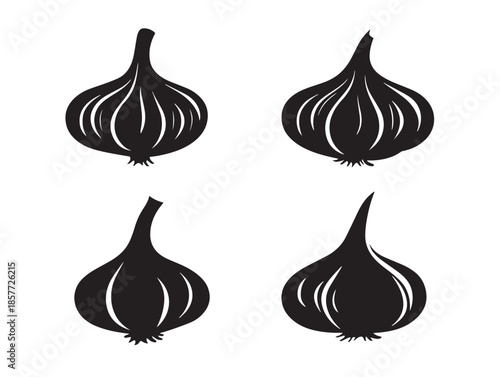 A stunning and flavorful garlic bulb and clove silhouette icon set