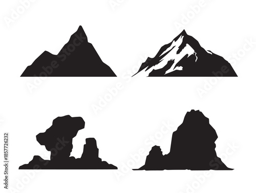 A beautiful and massive glacier landscape silhouette set in black