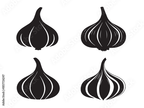 A lovely and simple garlic clove silhouette vector icon collection