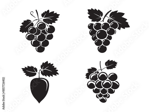 A lovely and simple grape cluster silhouette vector icon collection