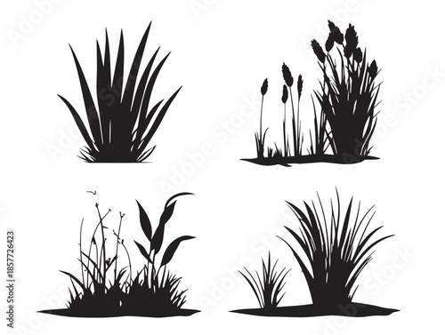 A stunning and fresh collection of grass and weed silhouette icons