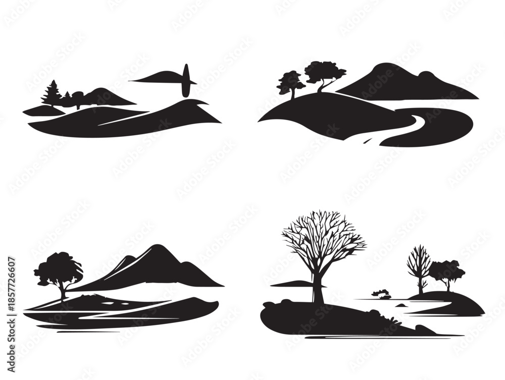Fototapeta premium A lovely and expansive hill and dale silhouette vector illustration