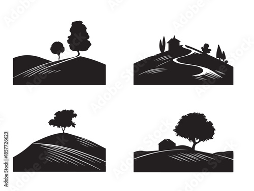 A gorgeous and scenic collection of rolling hill landscape silhouette icons