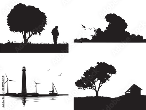 A beautiful and endless ocean horizon silhouette set at sunrise