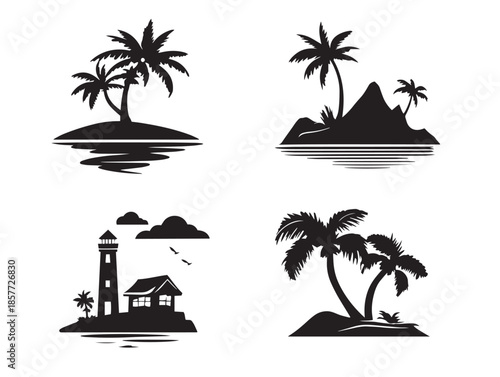 A beautiful and remote tropical island silhouette set in an ocean