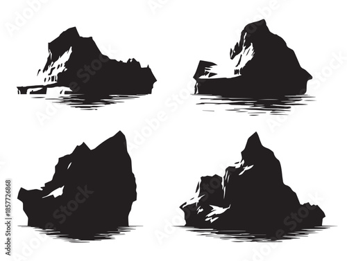 A gorgeous and dangerous iceberg tip silhouette icon collection