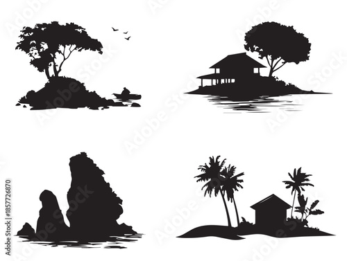 A gorgeous collection of four beautiful solid black island icon graphics