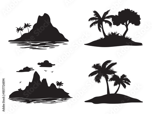 A nice set of four elegant black island silhouette vector illustrations