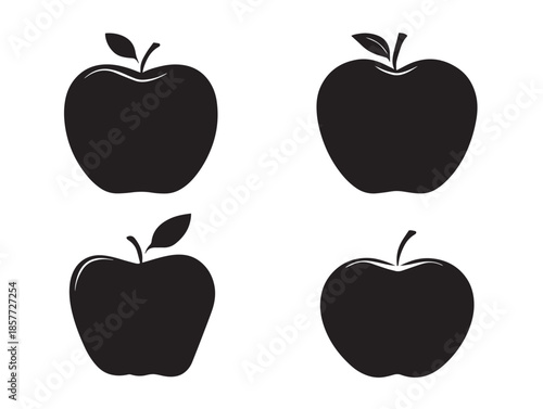 A simple and stunning solid black apple silhouette icon collection of four