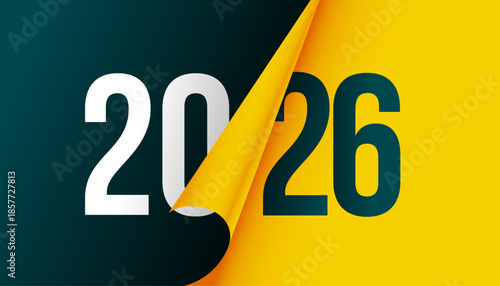 paper curl style 2026 new year banner