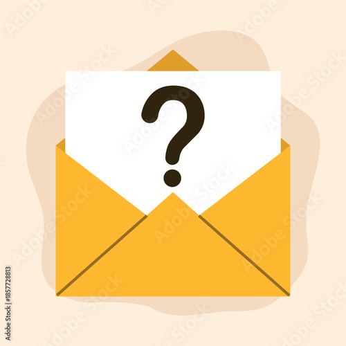 This illustration shows an envelope with a letter and a question mark, symbolizing an unanswered email or inquiry. It represents customer support, communication issues, and requests for information. 