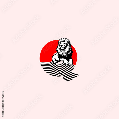 Luxury sitting lion logo with...