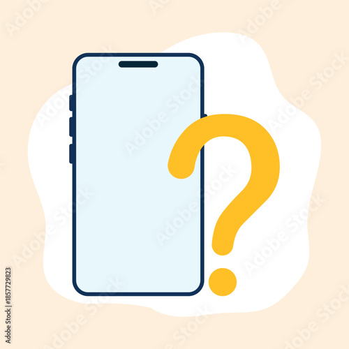 A simple and modern illustration centered on a prominent question mark combined with a phone receiver. The main theme is uncertainty, inquiry, and the search for answers. The image symbolizes question