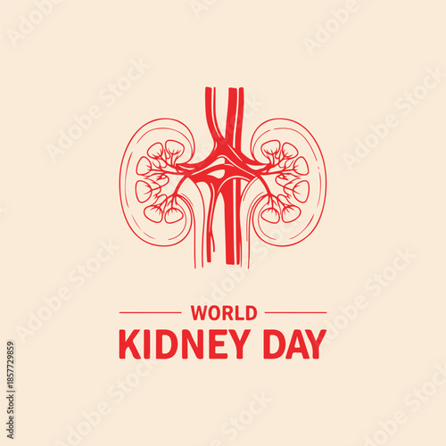 World kidney day medical awareness illustration with human kidney anatomy
