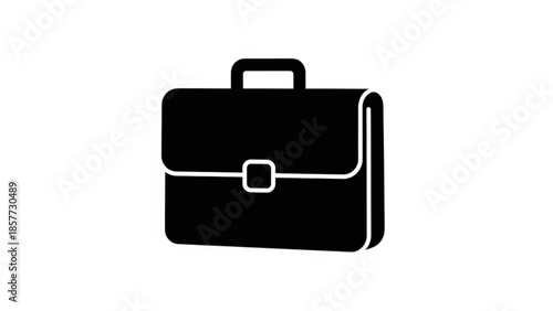 A black briefcase with a handle and buckle on a white background