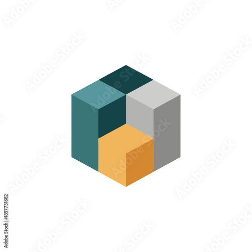 Colorful 3D Cube Blocks Arrangement.