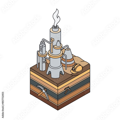 Industrial Factory Model with Pipes and Chimney.