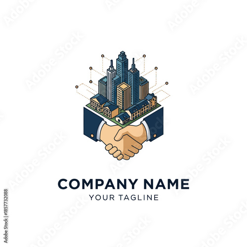 Handshake Partnership Business Cityscape Logo Design.