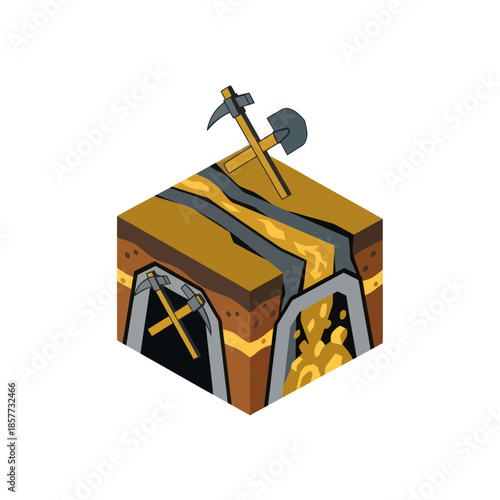 Golden Treasure Chest with Pickaxe on Top.