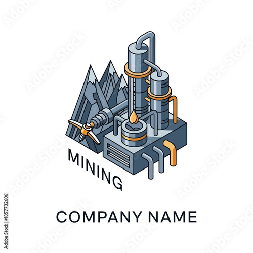 Industrial Mining Facility Illustration with Machinery.