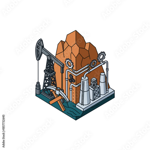 Oil Refinery and Pumpjack Illustration.
