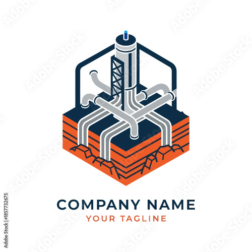 Industrial Oil Rig Logo Design Element.