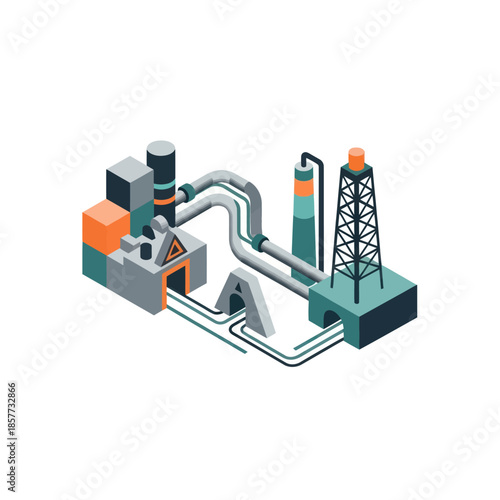 Industrial Oil Refinery Equipment and Pipelines.