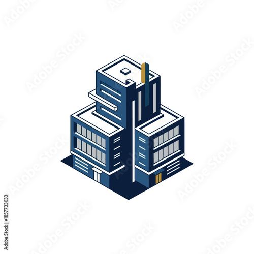 Blue Modern Office Building Illustration.