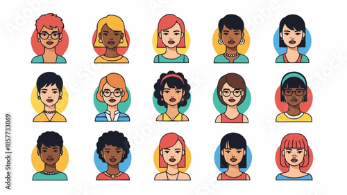 Diverse Women Avatars - A Collection of Unique Female Portraits.