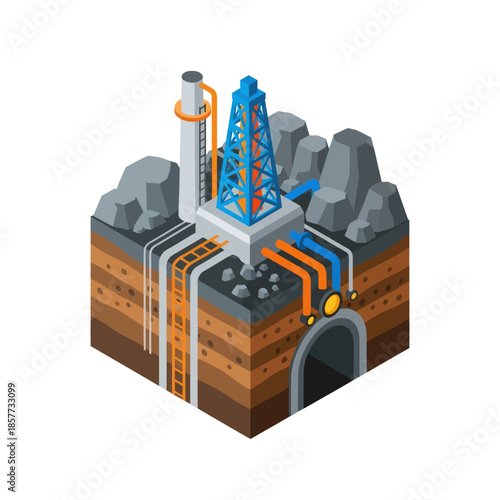 Underground Mining Operation with Heavy Machinery.