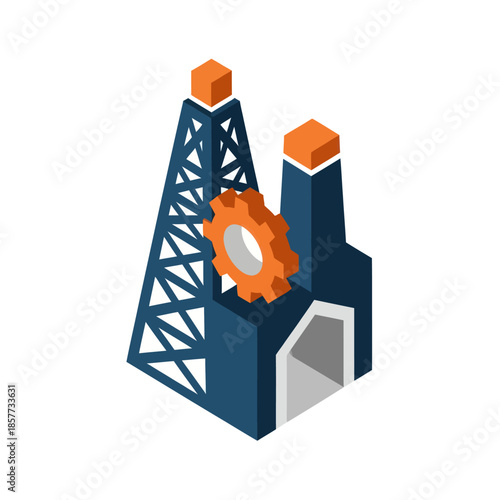 Industrial Factory Building with Gear Mechanism.