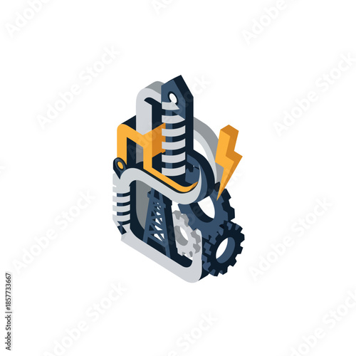 Mechanical Gear System with Orange Accents.