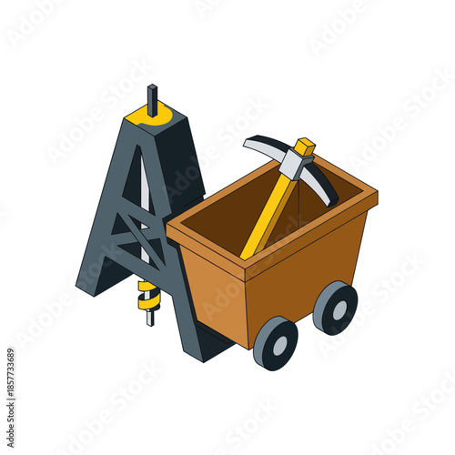 Mining Cart with Pickaxe and Drill.