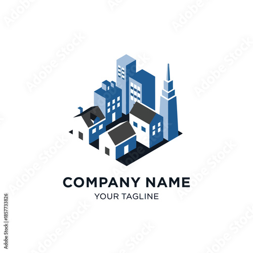 Stylized Cityscape Buildings Graphic Design Element.