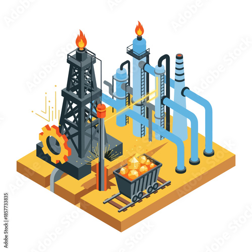 Oil Refinery Industrial Equipment and Pipelines.