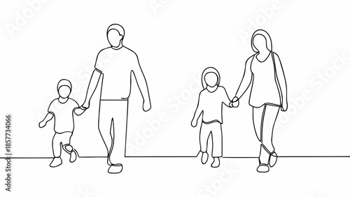 Happy family walking together in unity and love outdoors
