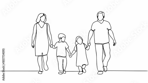 Happy family holding hands walking together in unity